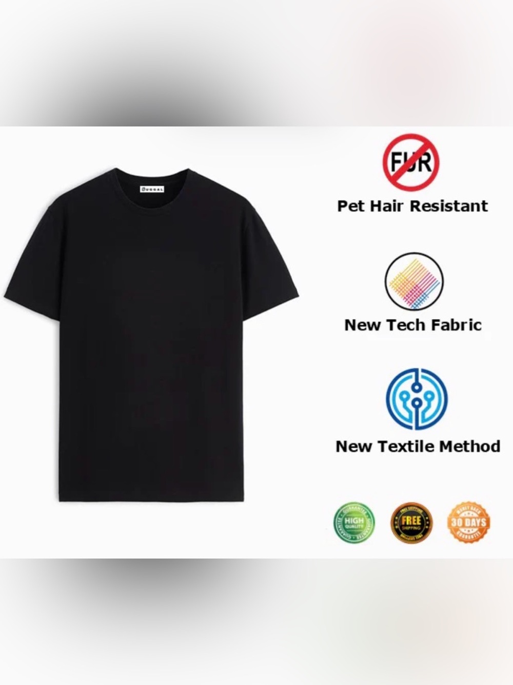 Unisex Pet Hair Resistant Tech T-shirt: Classic Black